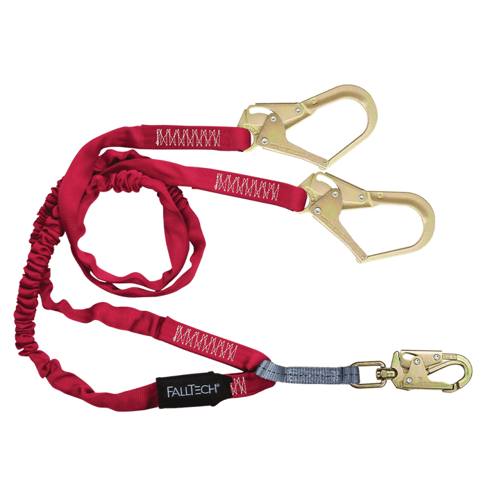 Falltech 8247Y3 6' Ironman® Internal 12' free fall Lanyard, Double-leg with Steel Connectors