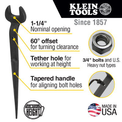KLEIN 3212TT SPUD WRENCH Bolt Size 3/4 Inch For US Heavy Nut And Opening Size 1-1/4 Inch with Hole
