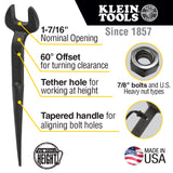 KLEIN 3213TT Erection Wrench Bolt Size 7/8 Inch For US Heavy Nut And Opening Size 1-7/16 Inch with Hole