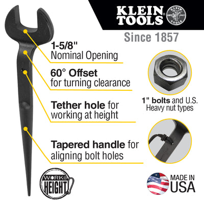 KLEIN 3214TT Erection Wrench Bolt Size 1 Inch For US Heavy Nut And Opening Size 1-5/8 Inch with Hole
