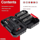 VESSEL 220USB-25U e-ASSIST Screwdriver Higher Torque ver. with 25PC. Bit Set