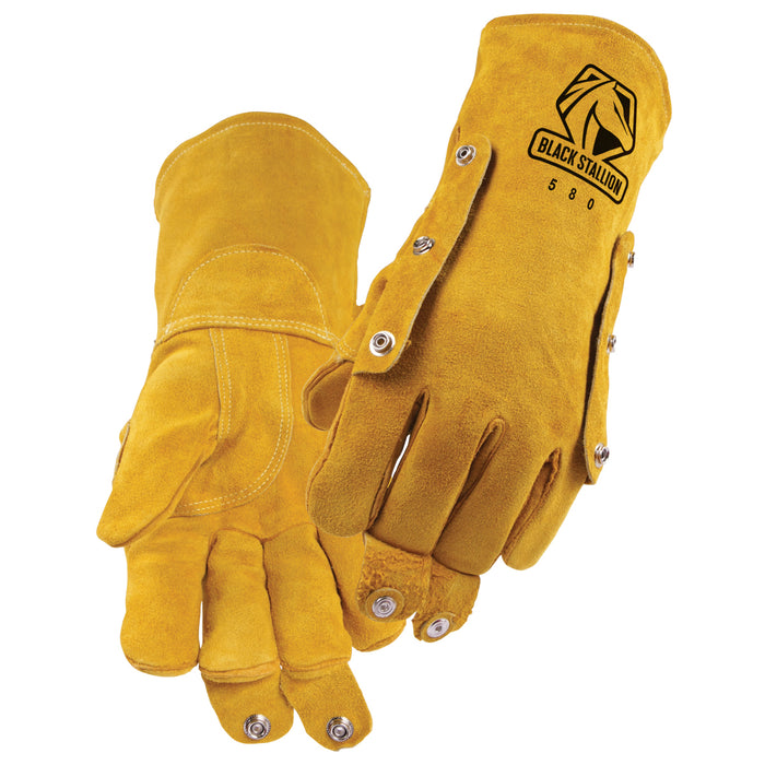 BLACK STALLION 580 Split Cowhide Stick Glove with Heat Shield Snaps