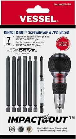VESSEL 238HWB-7PU Impact & Out Screwdriver with 7pcs bits and Pouch