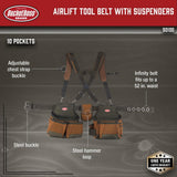 Bucket Boss - AirLift Tool Belt with Suspenders, Tool Belts - Original Series (50100) with 12 pockets, Brown , 52 Inch