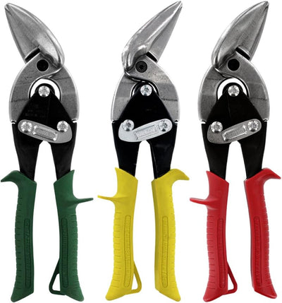 Midwest MWT-6510RLS 3-piece Offset Aviation Snip Set. Left, Right and Straight Cut Offset Tin Cutting Shears with Forged Blade & KUSH'N-POWER Comfort Grips. Made in USA