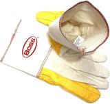 BOSS 1BC28571-LRG  6 PAIRS/PACK Ironworker Gloves Premium Grade Gold Chore Glove with 2-Ply Palm, Canvas Back Light Weight Platiczed Gauntlet Cuff Long cuff Size Large (Pack of 6 Pairs)