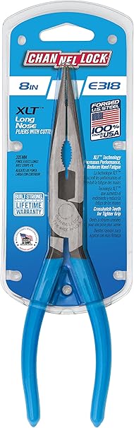 Channellock E318 8-Inch Long Nose Plier, Blue, Stainless, 8-Inch Combination