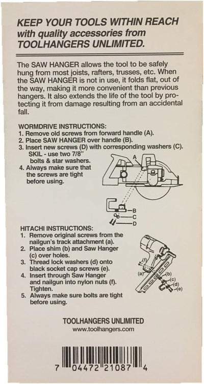 Original Retractable Saw Hanger (Red #21087) - Hook Accessory for Skil Wormdrive Saws