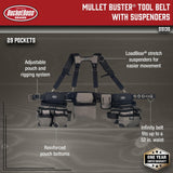Bucket Boss Mullet Buster 3 Bag Tool Belt with Suspenders in Grey, 55135, Black, full size