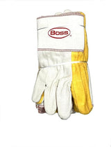 BOSS 1BC28571-LRG (Pack of 12 Pairs) Ironworker Gloves Premium Grade Gold Chore Glove with 2-Ply Palm, Canvas Back Light Weight Platiczed Gauntlet Cuff Long cuff Size Large