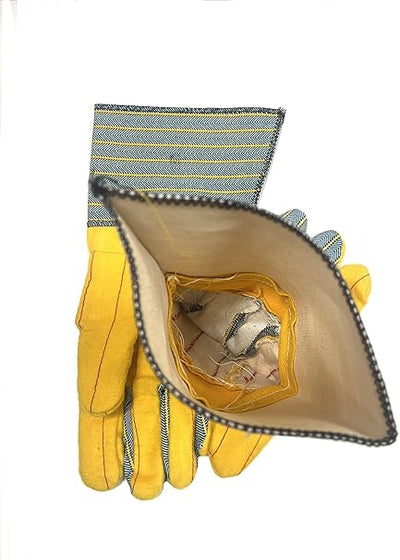 Knox-Fit S679 Old Sttle Blue/Yellow Heavy Duty Ironworker Gloves 3 Pairs/Pack-Long Cuff size Medium