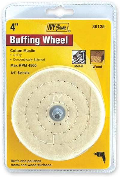 IVY Classic 39125 Spiral Stitched 4-Inch Cotton Muslin Buffing Wheel with 1/4" Spindle, 1/Card