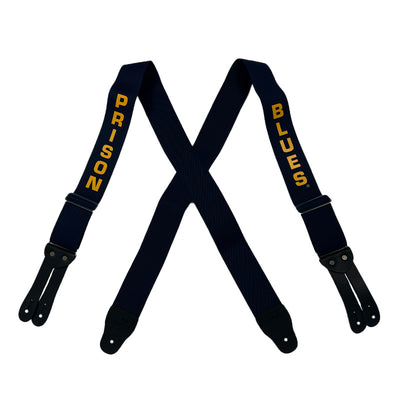 Prison Blues X-Back Suspender with Flat Leather Ends