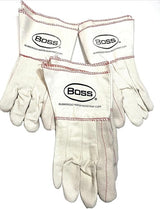 BOSS 1BC21701J-XL 3 PAIRS/pack Ironworker Gloves White Cotton Premium Grade Chore Glove with Double Layer Palm, Cotton Back and Nap-In Finish - Rubberized Gauntlet Cuff, Long cuff Size X-Large (Pack of 3 Pair)