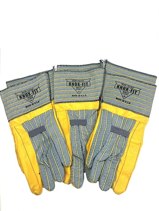 Knox-Fit S679 Old Sttle Blue/Yellow Heavy Duty Ironworker Gloves 3 Pairs/Pack-Long Cuff size Medium