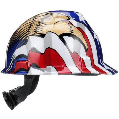 MSA&nbsp;10052947 V-GARD HARD HAT CAP W/ FAS TRACK SUSPENSION AND AMERICAN FLAG WITH 2 EAGLES