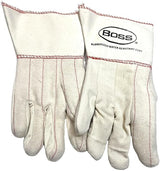 BOSS 1BC21701J-XL 3 PAIRS/pack Ironworker Gloves White Cotton Premium Grade Chore Glove with Double Layer Palm, Cotton Back and Nap-In Finish - Rubberized Gauntlet Cuff, Long cuff Size X-Large (Pack of 3 Pair)