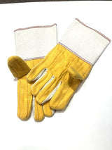 BOSS 1BC28571-LRG (Pack of 12 Pairs) Ironworker Gloves Premium Grade Gold Chore Glove with 2-Ply Palm, Canvas Back Light Weight Platiczed Gauntlet Cuff Long cuff Size Large
