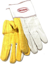 BOSS 1BC28571-LRG (Pack of 12 Pairs) Ironworker Gloves Premium Grade Gold Chore Glove with 2-Ply Palm, Canvas Back Light Weight Platiczed Gauntlet Cuff Long cuff Size Large