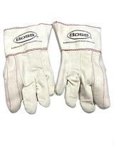 BOSS 1BC21701J X-LRG Ironworker Gloves White Cotton Premium Grade Chore Glove with Double Layer Palm, Cotton Back and Nap-In Finish - Rubberized Gauntlet Cuff, Long cuff Size X-Large (Pack of 12 Pairs)