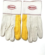 BOSS 1BC28571-LRG  6 PAIRS/PACK Ironworker Gloves Premium Grade Gold Chore Glove with 2-Ply Palm, Canvas Back Light Weight Platiczed Gauntlet Cuff Long cuff Size Large (Pack of 6 Pairs)