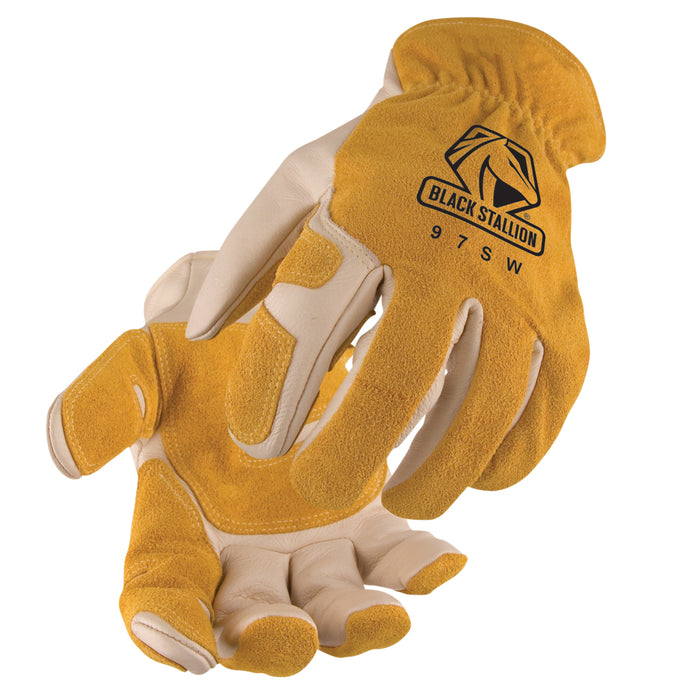 BLACK STALLION 97SW Versatile Grain Cowhide Palm Drivers Glove with Reinforced Palm