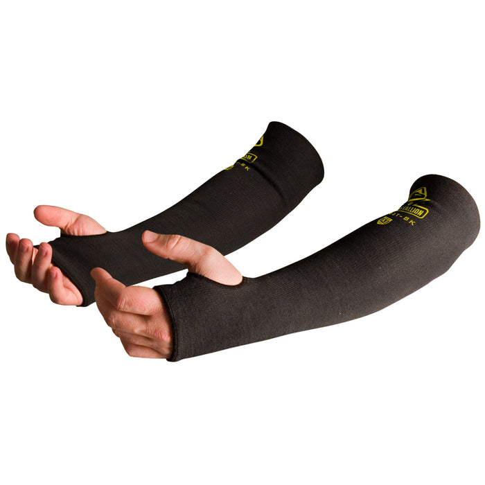 BLACK STALLION KS-18T-BK Black A4 Cut-Resistant Para-Aramid Knit Sleeves with Thumb Slot, 18