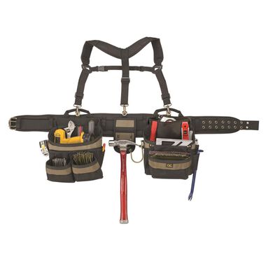 Custom Leather Craft 6714 Heavy Duty Framers 5 Piece Comfort-lift Combo Tool Belt Apron, 31 Pocket,Black