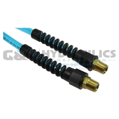 COILHOSE PFE41004T Flexeel Hose, 1/4" x 100', 1/4" MPT Reusable Strain Relief Fittings, Transparent Blue