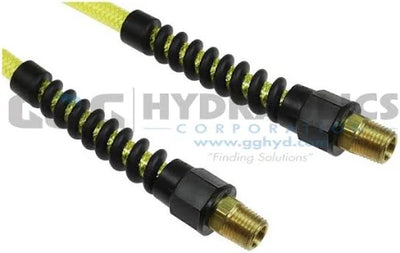 Coilhose Pneumatics PFE41004TY Flexeel Hose, 1/4" x 100', 1/4" MPT Reusable Strain Relief Fittings, Transparent Yellow