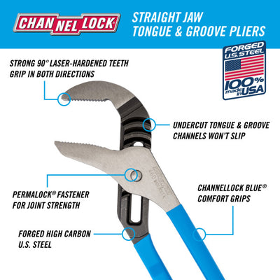CHANNELLOCK 460 Tongue and Groove Pliers, 16.50 in OAL, 8 Adjustments, 460 Straight