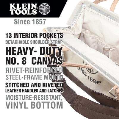 Klein 5102-16SP 16'' Deluxe Canvas Tool Bag With Detachable Shoulder Strap