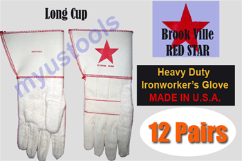 BROOKVILLE 58KS - Red Star Heavy Duty Ironworker Gloves 12 Pairs Made In U.S.A. (Long Cuff)