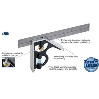 Empire E250 12-Inch Heavy Duty Professional Combination Square w/Etched Stainless Steel Blade and True BlueR Vial