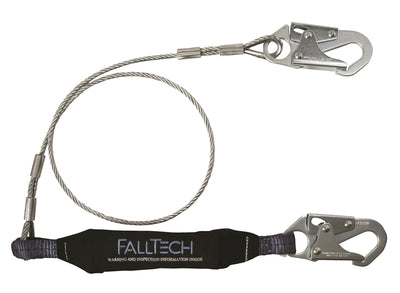 Falltech 8357 6' ViewPack® Coated Cable Energy Absorbing Lanyard, Single-leg with Steel Snap Hooks