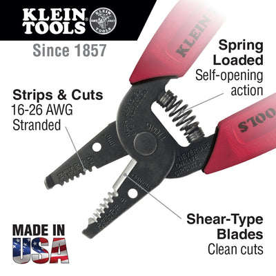 Klein Tools 11046 Wire Stripper/Cutter 16-26 AWG Stranded ****** Free Shipping Cost in US *******