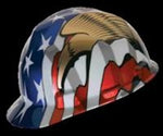 MSA V-GARD HARD CAP WITH FAS TRACK SUSPENSION AND AMERICAN FLAG WITH 2 EAGLES