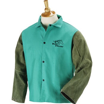 REVCO F9-30C-GS BLACK STALLION F9-30C-GS Hybrid 9 oz. FR and Cowhide Welding Coat - 30" Green/Green