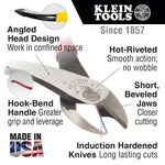 Klein Tools D248-9ST Diag-Cutting Pliers,Hi-Leverage for Rebar, Angled Head, 9" (Long Handle )