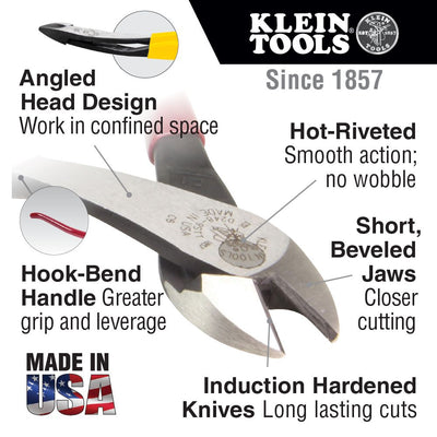 Klein Tools D248-9ST Diag-Cutting Pliers,Hi-Leverage for Rebar, Angled Head, 9" (Long Handle )