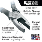 Klein D2000-9NETP Lineman's Pliers, Fish Tape Pulling, 9-Inch