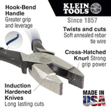 Klein Tools D2000-7CST 2000 Series 9'' Ironworker's Pliers - Heavy-Duty Cutting for Rebar (Light Blue)