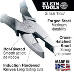Klein HD2000-9NE 9" Heavy-Duty Lineman’s Pliers, Thicker-Dipped Handle